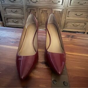 Calvin Klein Burgundy Patent Pointed-Toe Pumps